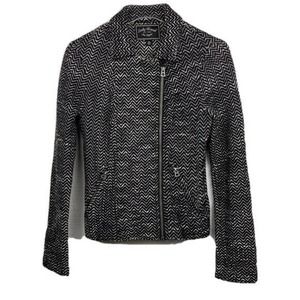 Lucky brand Women's XS Tweed Moto Jacket 100% Cotton Grayscale Zippered